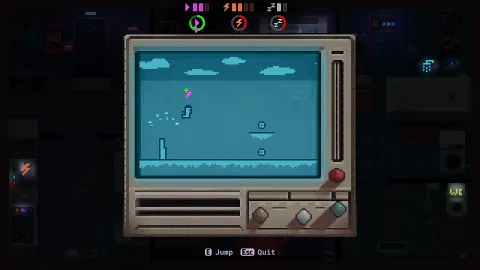 A runner minigame on the old computer